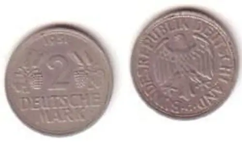 seltene 2 DM Münze BRD 1951 G Trauben und Ähren