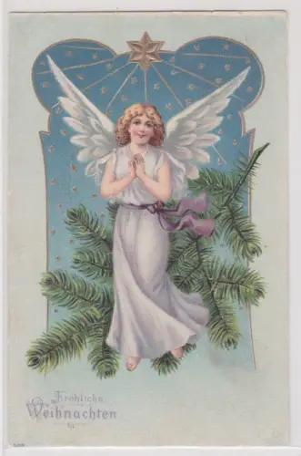 903563 Ak Fröhliche Weihnachten - Engel auf Zweig betet unter Sternenhimmel 1907