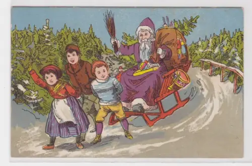 907835 Ak Weihnachtsmotiv Kinder ziehen Schlitten vom Weihnachtsmann + Geschenke