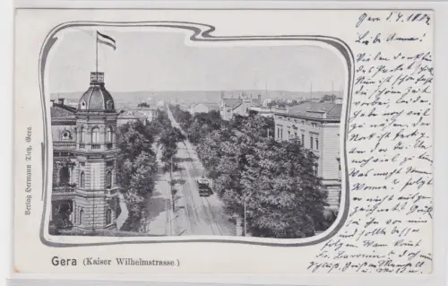 908812 Ak Gera - Kaiser Wilhelmstrasse mit Straßenbahn 1904