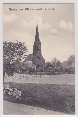 910617 AK Gruss aus Wichmannsdorf Uckermark - Kirche mit Friedhof 1911