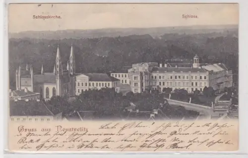 910630 AK Gruss aus Neustrelitz - Schlosskirche, Schloss 1900