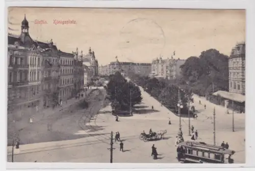 910066 AK Stettin (Szczecin) - Königsplatz mit Straßenbahn 1907