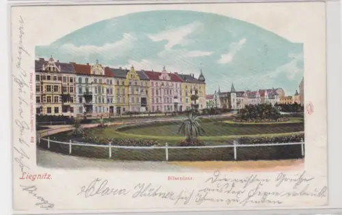 910186 AK Liegnitz (Legnica) - Bilseplatz mit Parkanlage, Bahnpost 1900