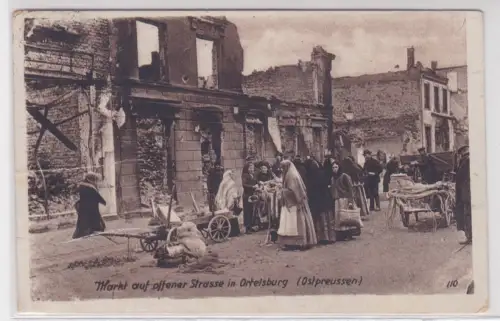 910189 AK "Ostpreußenhilfe" Markt auf offener Strasse in Ortelsburg 1917