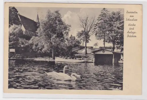 910735 AK Zarrentin am Schaalsee - Kirche und Anlegebrücken 1942