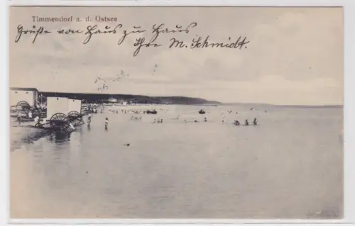 910740 AK Timmendorf an der Ostsee - Strandpartie mit Badekarren 1913