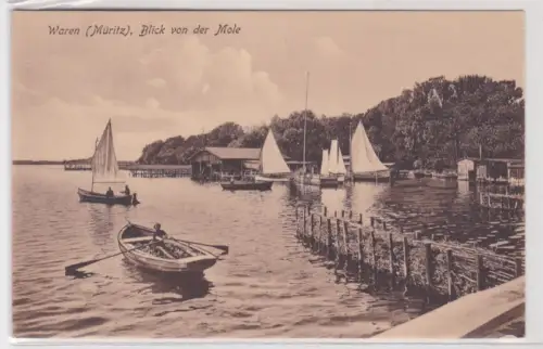 910741 AK Waren (Müritz) - Blick von der Mole mit Ruderboot