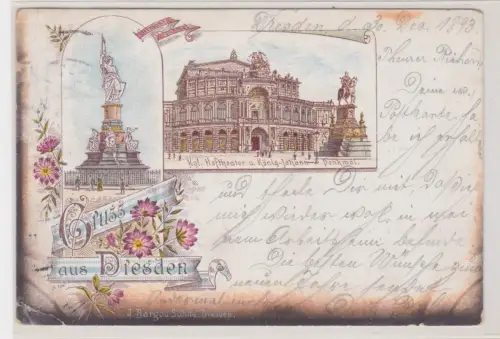 910747 AK Gruss aus Dresden - Germania-Denkmal, Hoftheater, Denkmal 1893