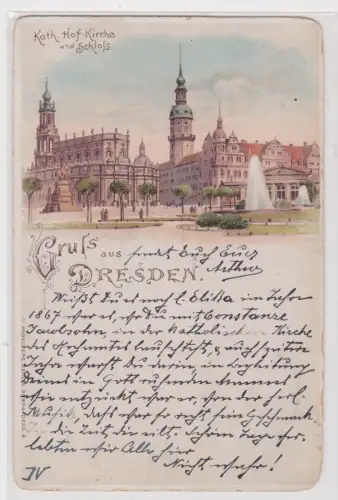 910748 AK Gruss aus Dresden - Kath. Hofkirche und Schloss 1901