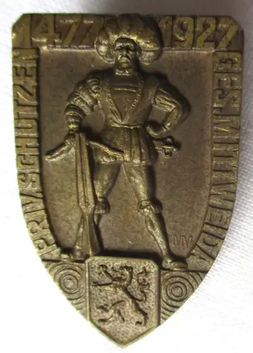 seltenes Abzeichen Priv Schützen Gesellschaft Mittweida 1477-1927 (117162)