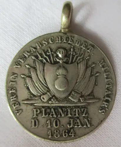 seltene Medaille Verein verabschiedeter Miltärs Planitz d.10.1.1864 (112888)