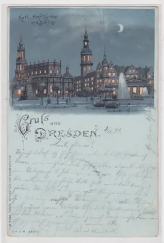 909820 AK Gruss aus Dresden - Kath. Hof-Kirche und Schloß 1899