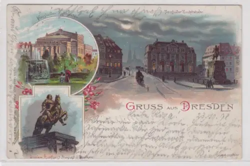 909828 AK Gruss aus Dresden - Neustädter Hoftheater, Denkmal Kurfürst 1898