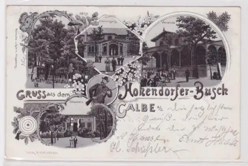 92635 Ak Lithographie Gruß aus dem Hohendorfer Busch Calbe a.S. 1899