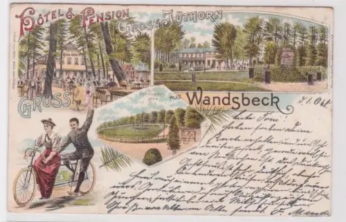 77632 Ak Lithographie Gruß aus Wandsbeck Hotel & Pension Gross Jüthorn 1898