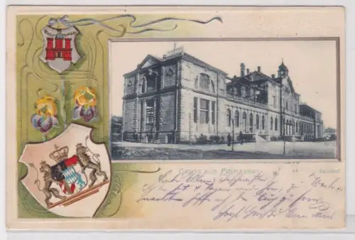 900291 Passe Partout Ak Lithographie Gruß aus Pirmasens Bahnhof 1903