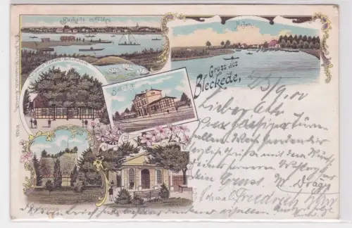 908904 Ak Lithographie Gruß aus Bleckede Bahnhof, Hafen usw. 1900 