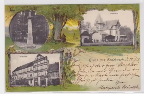 910571 Ak Lithographie Gruß aus Gadebusch Bahnhof, Körnerdenkmal usw. 1901
