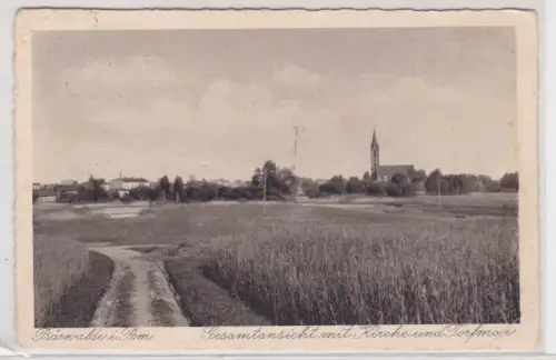 910715 Ak Bärwalde Barwice Pommern - Gesamtansicht mit Kirche und Torfmoor 1935