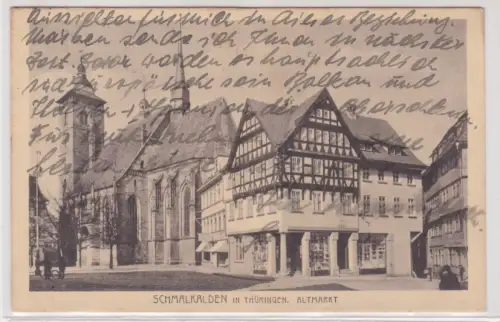 909974 AK Schmalkalden in Thüringen - Altmarkt mit Kirche 1921