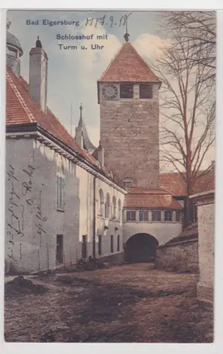 910664 Feldpost ak Bad Elgersberg - Schlosshof mit Turm und Uhr 1915