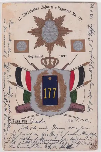31998 Regiments Ak Gruß aus Dresden 12.Kgl.sächs.Infanterie Regiment Nr.177