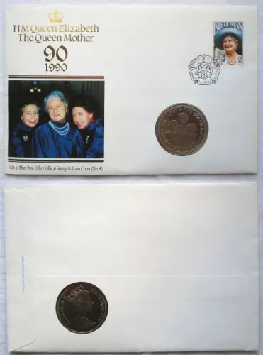 Numisbrief 1 Crown Isle of Man 1990 90.Geburtstag Queen Mother (146644)