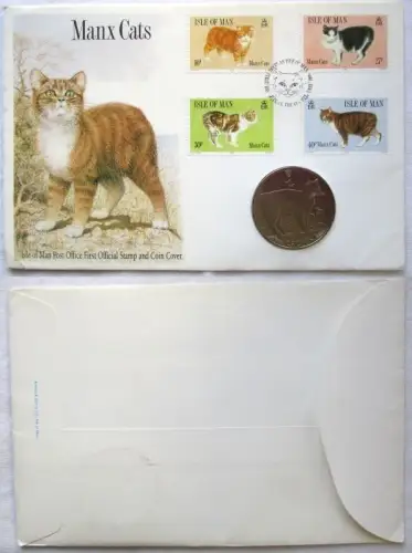 Numisbrief mit 1 Crown Münze Isle of Man 1988 Manx Cats Stgl. (143642)