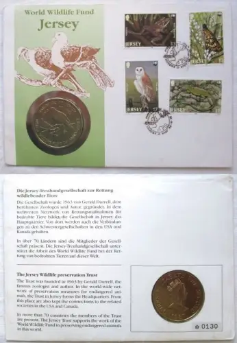 Numisbrief mit 1 Crown Münze Jersey 1987 Vögel Stgl. (145358)