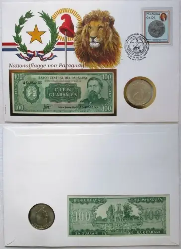 Numisbrief Paraguay mit 300 Guaranies Banknote und Silber Münze 1973 (136928)