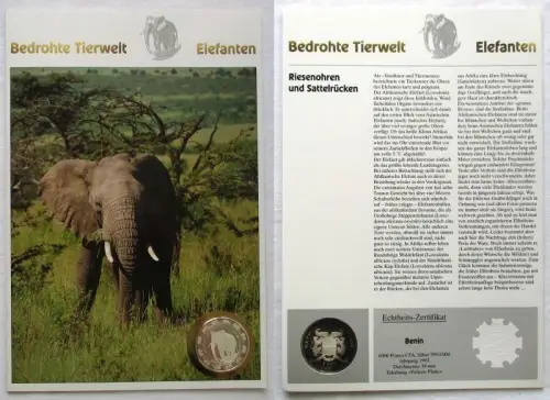 Numisblatt mit 6000 Francs Silber Münze Benin 1993 PP (139771)