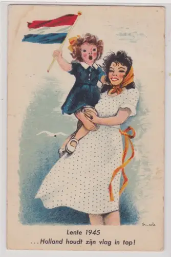 910314 AK Lente 1945, Holland houdt zijn vlag in top! Befreiung Niederlande 1945