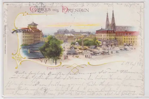 909943 Ak Lithografie Gruss aus Dresden Postplatz 1898
