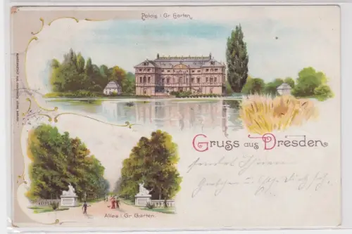 909944 Ak Lithografie Gruss aus Dresden Palais und Allee im Großen Garten 1898