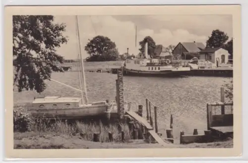910059 AK Prerow - Hafen mit Segelboot und Dampfschiff 1954