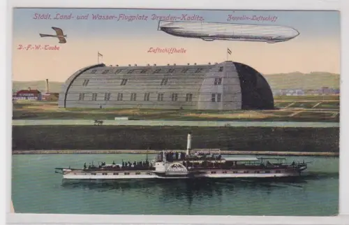 909948 Ak Dresden-Kaditz Städt. Land- u. Wasser-Flugplatz um 1920 Zeppelin