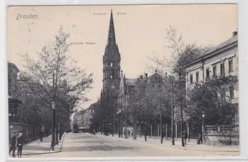 909837 AK Dresden - Johannes-Kirche, Pillnitzer Strasse mit Straßenbahn 1908