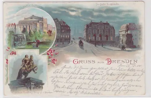 909787 Ak Lithografie Gruss aus Dresden Neustädter Hauptwache usw. 1900
