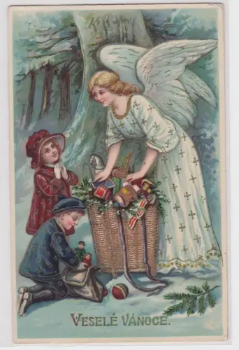 71047 Ak Veselé Vánoge - Frohe Weihnachten: Engel mit Geschenken 1914