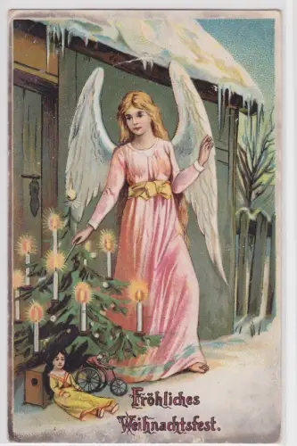 25782 Ak Fröhliches Weihnachtsfest Engel entzündet Kerzen am Weihnachtsbaum 1905