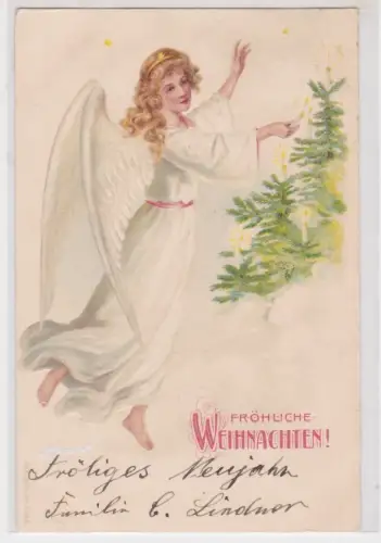900299 AK Fröhliche Weihnachten! Engel zündet Kerzen am Weihnachtsbaum an 1904