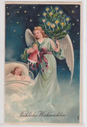 14837 AK Fröhliche Weihnachten. Engel beschenkt schlafendes Kind 1913