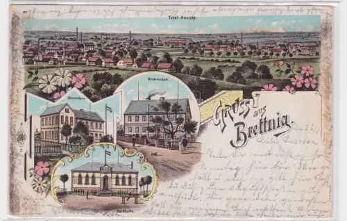 40264 Ak Lithographie Gruß aus Brettnig Bretnig Oberschule, Turnhalle usw. 1898