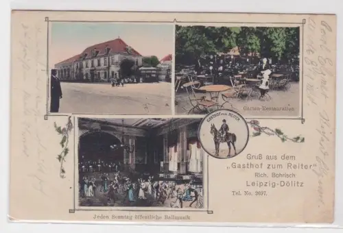 63980 Mehrbild Ak Gruß aus dem "Gasthof zum Reiter" Leipzig Dölitz 1910