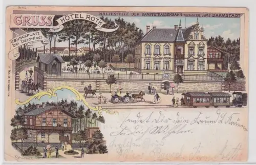 15058 Ak Lithographie Gruß vom Hotel Roth bei Darmstadt 1899