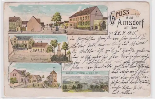 36211 Ak Lithographie Gruß aus Amsdorf am See Bäckerei, Materialwarenladen usw. 