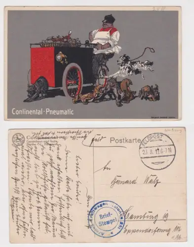 57597 Reklame Ak Continental-Pneumatic Wurstverkäufer mit Hunden 1917