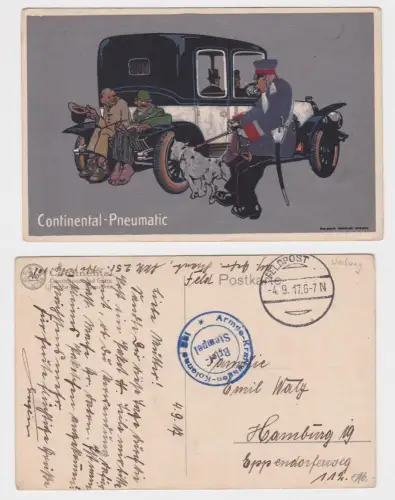 63731 Reklame Ak Continental-Pneumatic Auto mit Hund 1917
