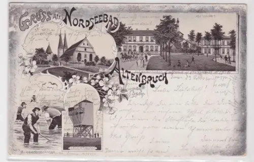 22075 Ak Lithographie Gruß aus Altenbruch Leuchtturm, Krabbenfänger usw. 1897